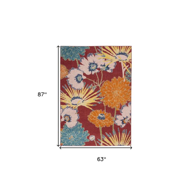 Power Loomed Floral Traditional Low Pile Area Rug - 87' X '63' X '0.25