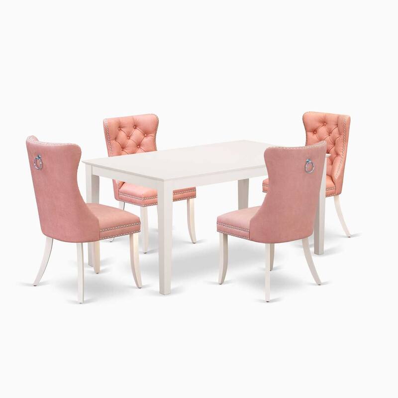 5-Piece Rectangular Linen White Finish Solid Wood Top-Upholstered Dining Room Set-Seats 4