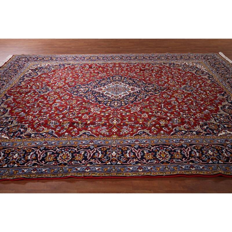 Traditional Red Kashan Turkish Rug Living Room Machine-Made Carpet - 9'7" x 12'7"