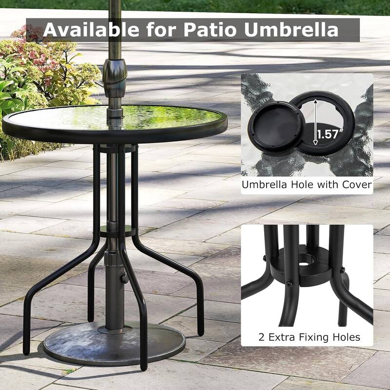 27.5" Outdoor Bistro Table Patio Round Dining Table w/ Umbrella Hole