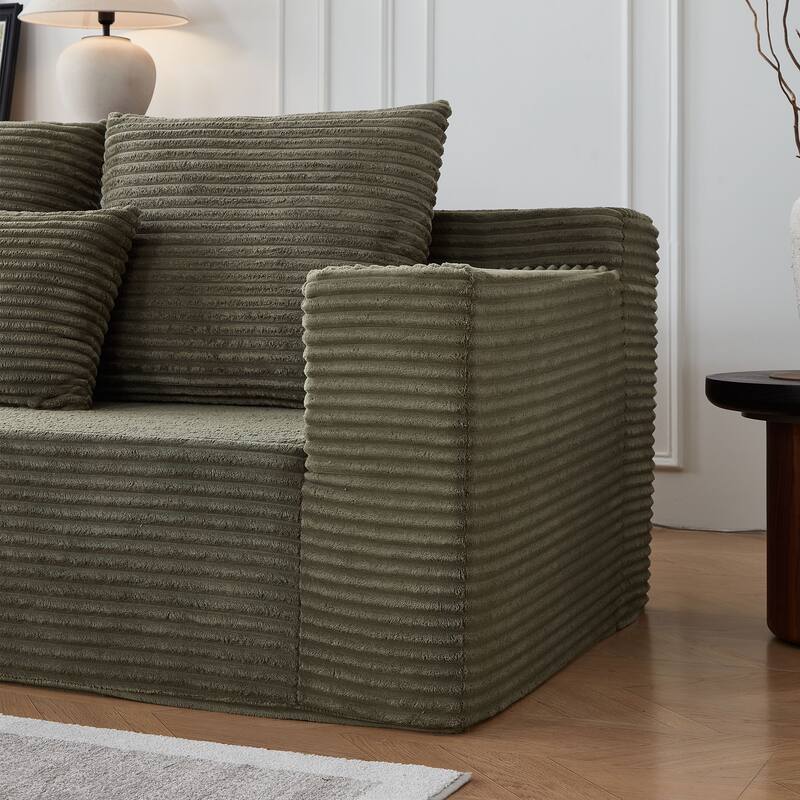 Modular Sectional Cloud Couch, Oversized Corduroy Fabric Deep Seat Sofa, Upholstered Sofa with Armrests & Cup Holders