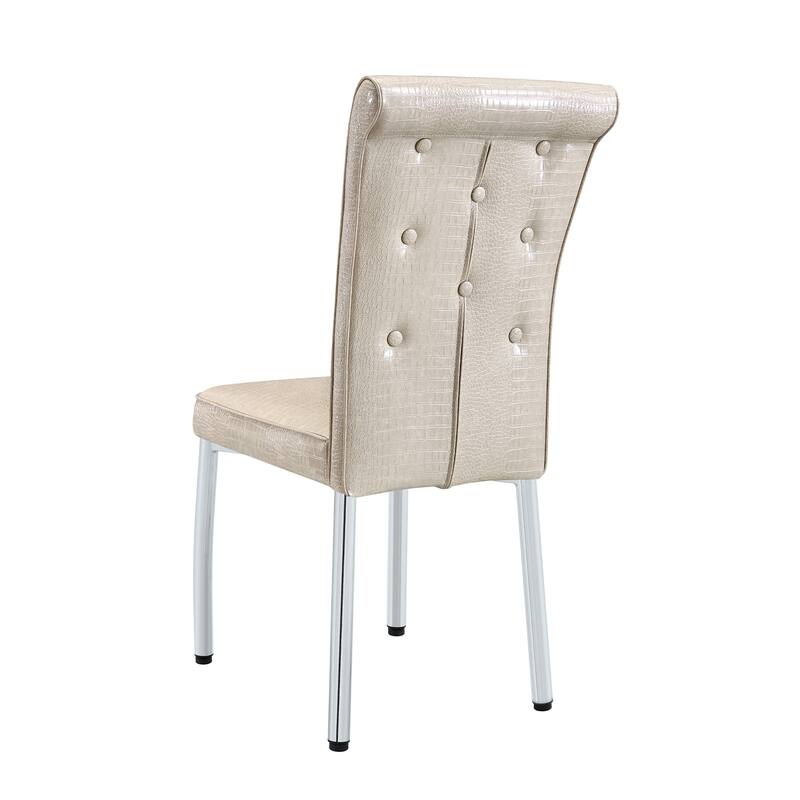 A set of 2 vintage crocodile leather cushioned dining chairs, featuring crystal clasp design and artificial leather design