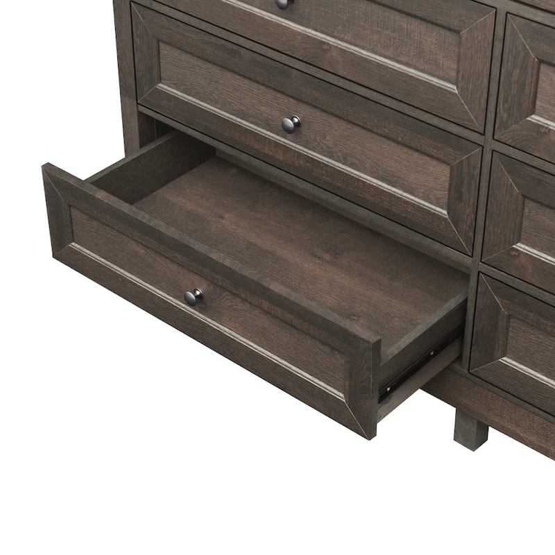 55.04" Farmhouse 9-Drawer Wood Storage Dresser with Silver Handle