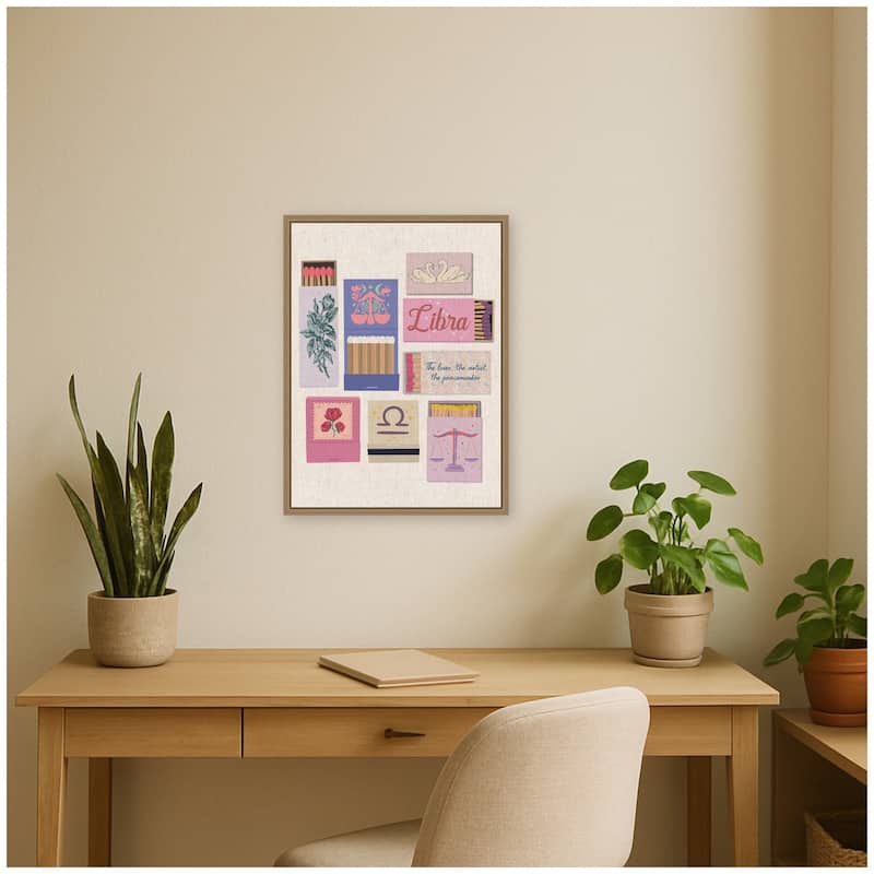 Kate and Laurel Libra Matchbooks Linen FC by Megan Ryan Framed Canvas Wall Art Print