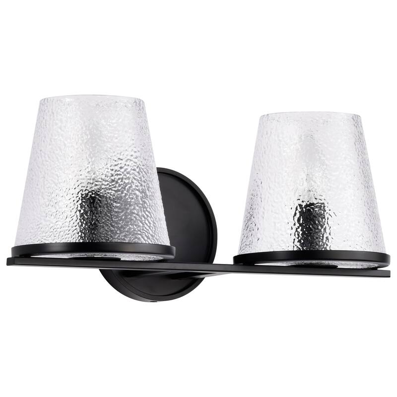 Valentine 2 Light Vanity Black Finish Hammered Glass - Black