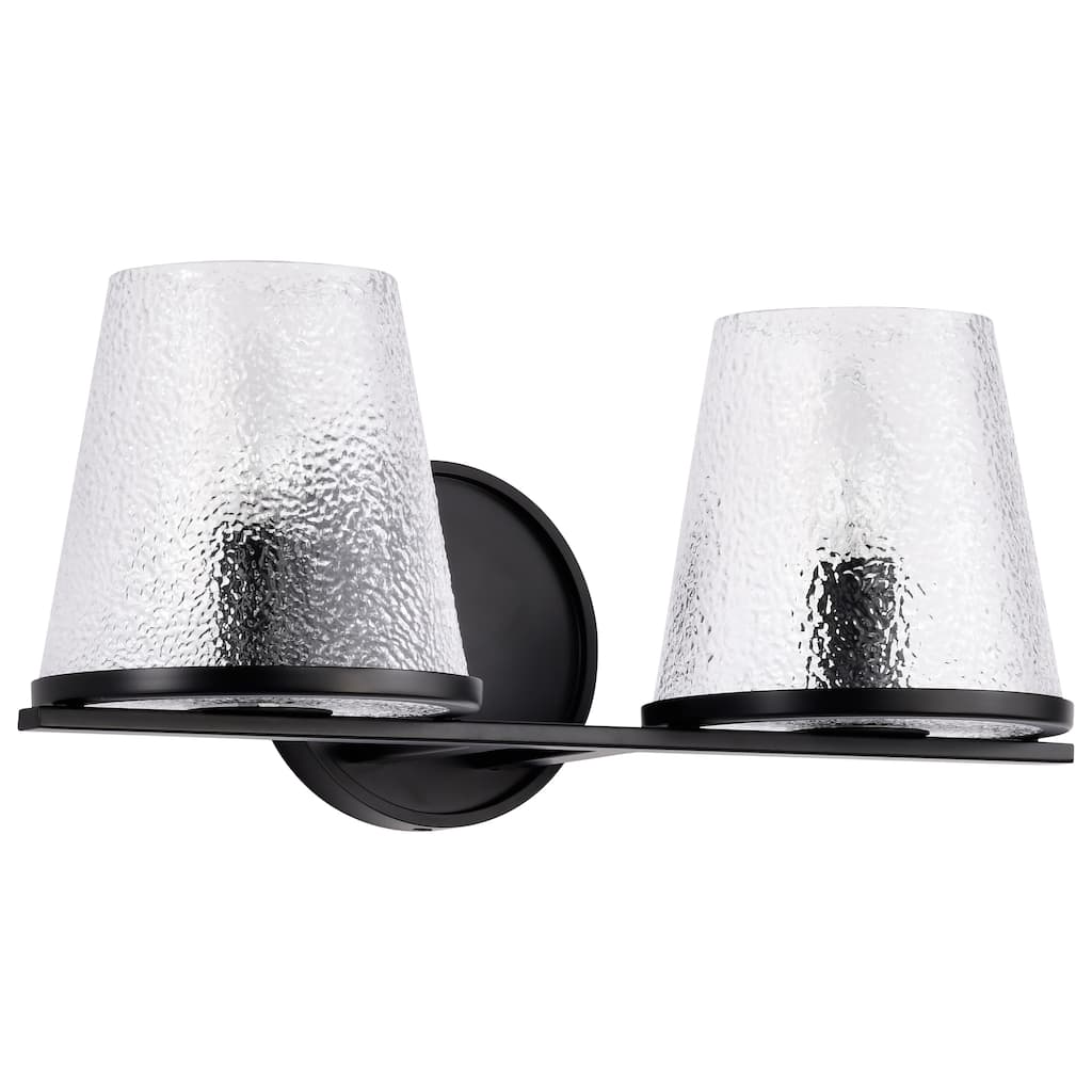 Valentine 2 Light Vanity Black Finish Hammered Glass