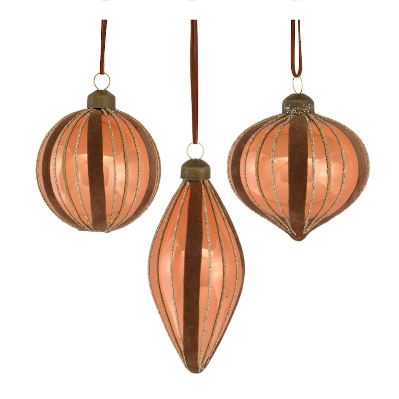 Shiny Glittered Glass Christmas Ornaments 5.5" 140mm Orange Brown 12ct
