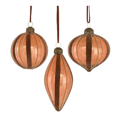 Shiny Glittered Glass Christmas Ornaments 5.5" 140mm Orange Brown 12ct