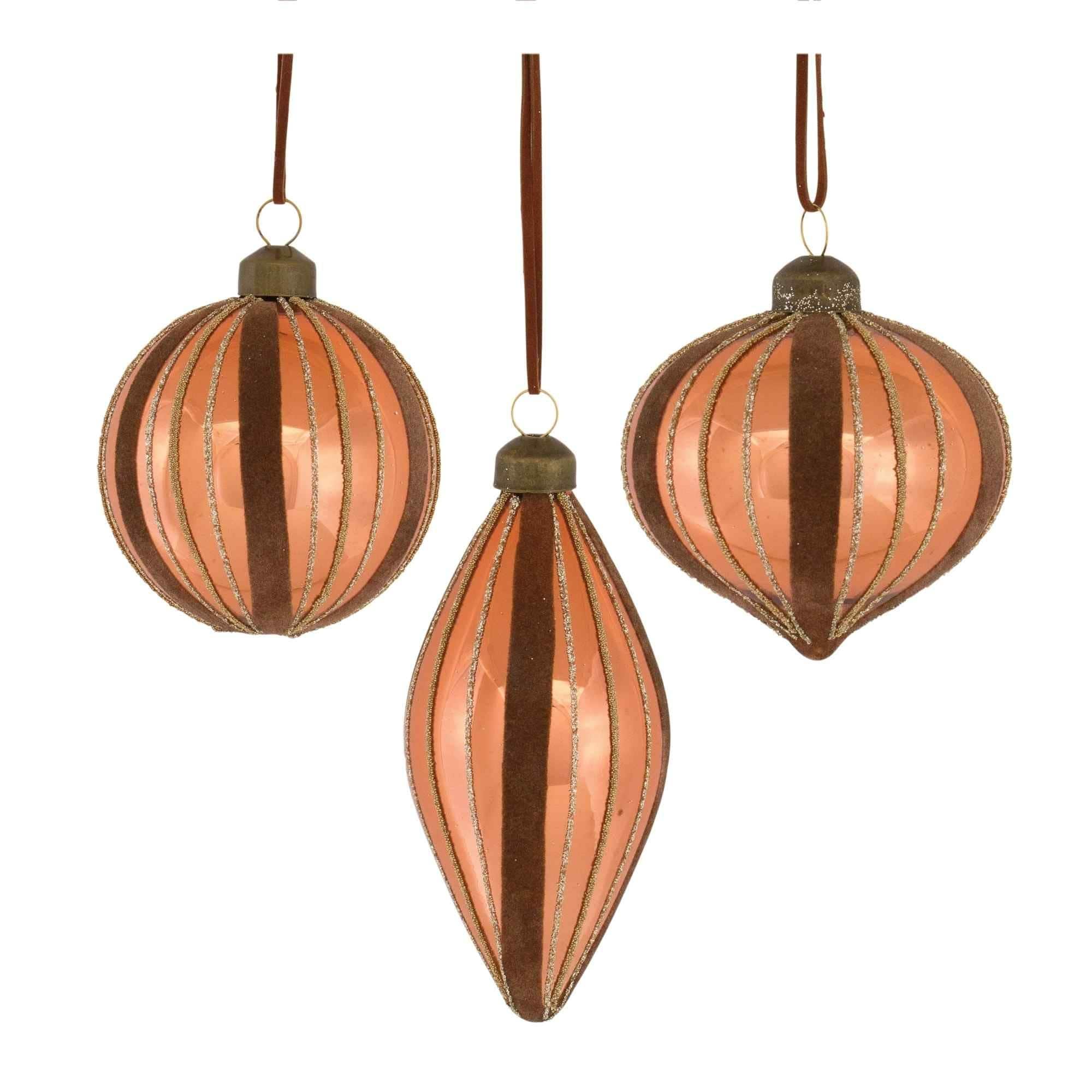 Shiny Glittered Glass Christmas Ornaments 5.5" 140mm Orange Brown 12ct