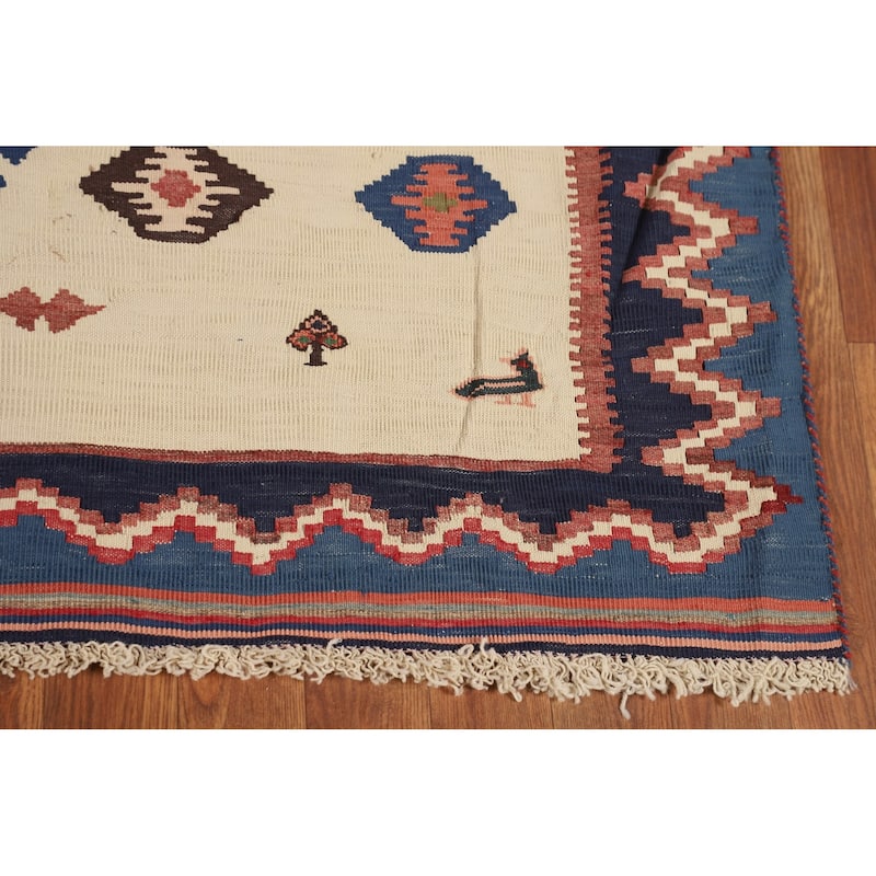 Tribal Kilim Qashqai Persian Vintage Rug Hand-Woven Wool Carpet - 4'8"x 6'3"