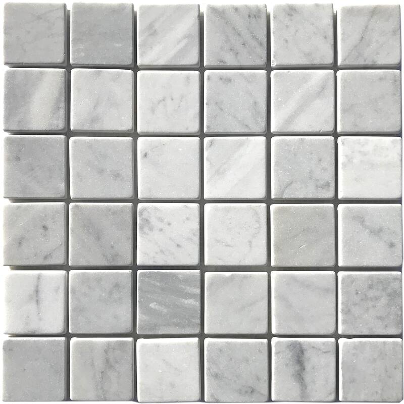 Carrara Marble 2" x 2" Grid Tumbled Mosaic Tile - 5 Sheets (5.00 sf) - White