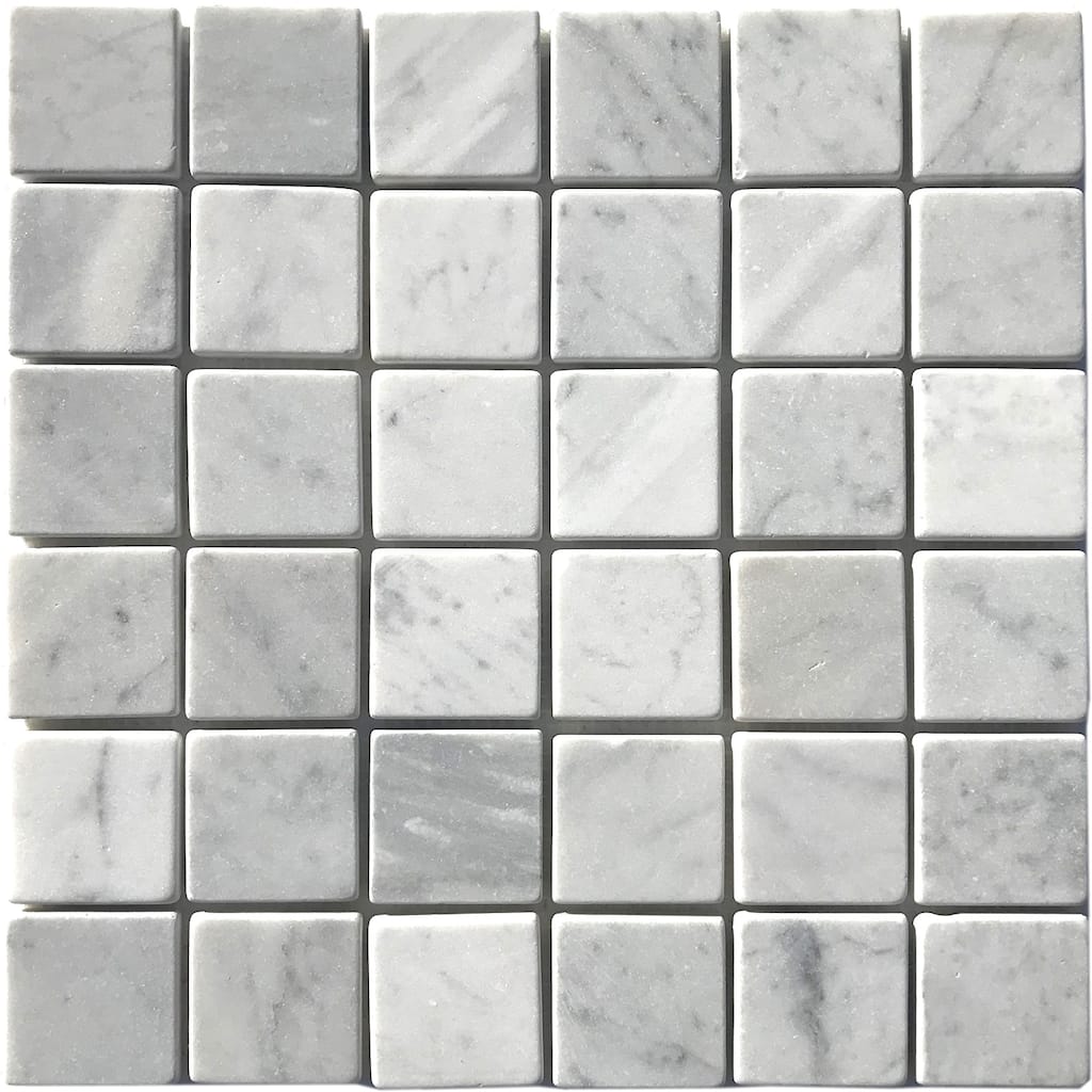 Carrara Marble 2" x 2" Grid Tumbled Mosaic Tile