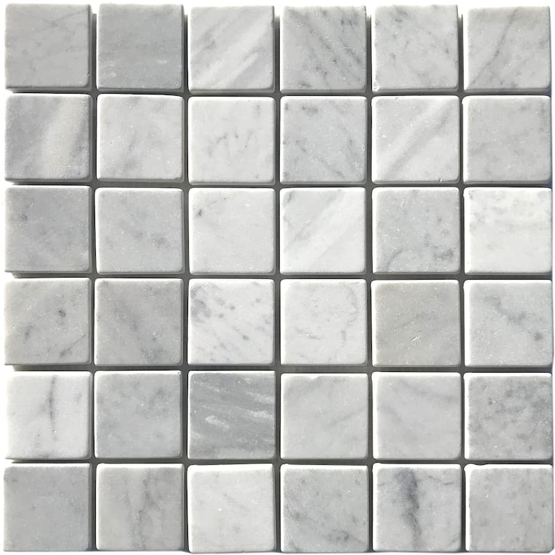 Carrara Marble 2" x 2" Grid Tumbled Mosaic Tile - Sample - White