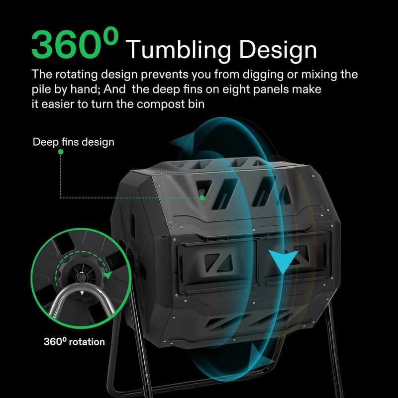 Outdoor Tumbling Composter Double Rotating Batch Compost Bin Bed Bath