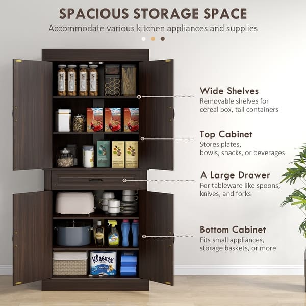 71" Tall Arched Kitchen Pantry Cabinet With LED Light - On Sale