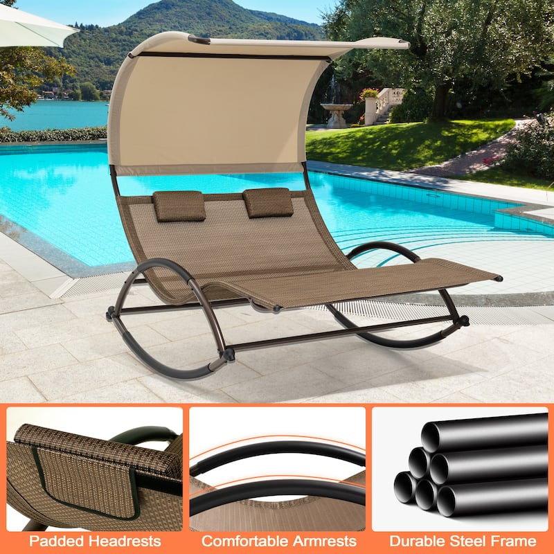 Pellebant Outdoor Double Chaise Lounge Chair Swing Hammock Bed with Canopy - N/A