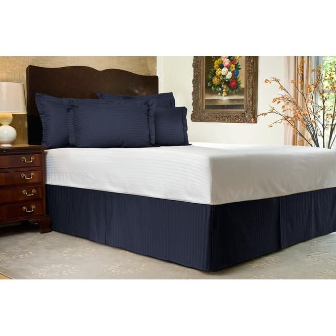 Tailored Bed Skirt, Pleated Sateen Striped Dust Ruffle with Split Corners