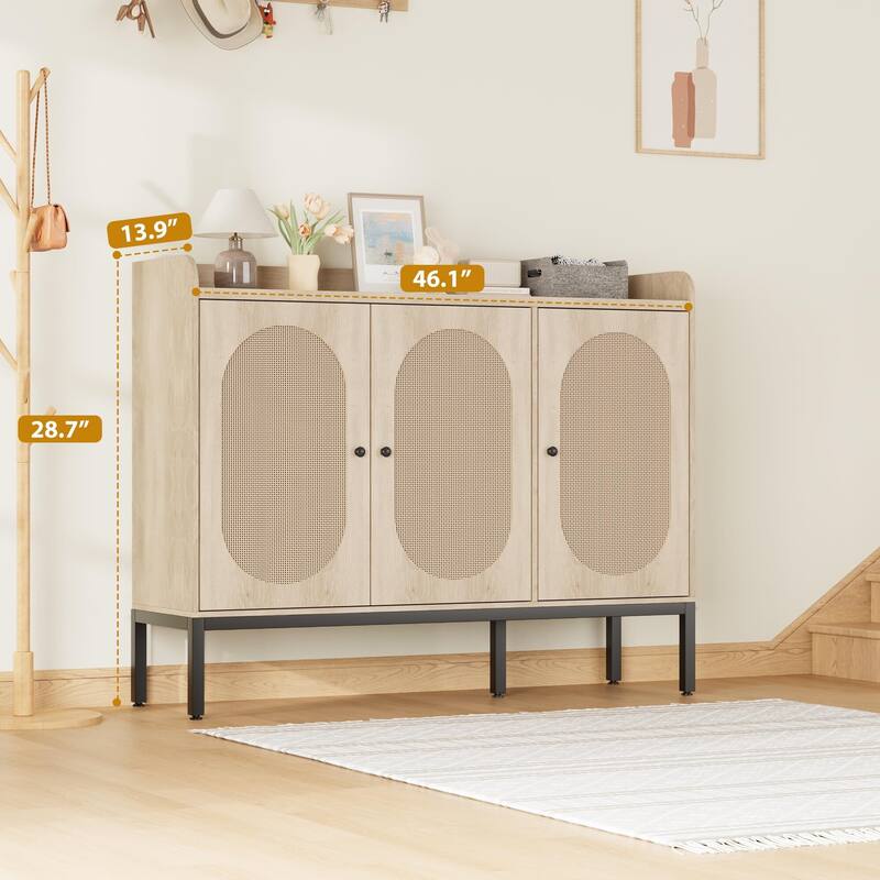 Rattan 3-Door Shoe Cabinet with Adjustable Shelves