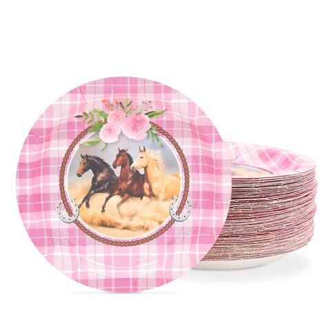 PinkHorse Plates,Cowgirl Birthday Party Supplies for Girls (7 In, 80 Pack)