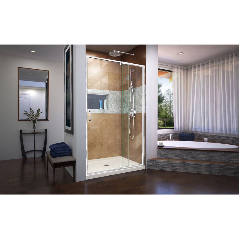 DreamLine Flex 32 in. D x 42 in. W x 74 3/4 in. H Pivot Shower Door and Shower Base Kit - 32" x 42"
