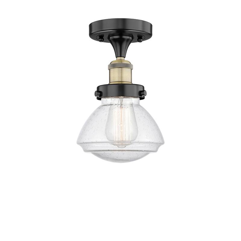 Innovations Lighting Olean - 1 Light 7" Semi-Flush Mount - Black Antique Brass/Seedy