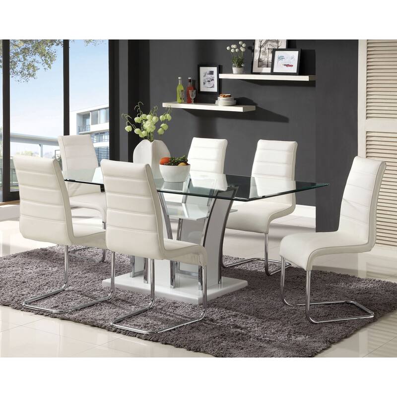 Resk Contemporary White Faux Leather 7-Piece Dining Table Set by Furniture of America - White