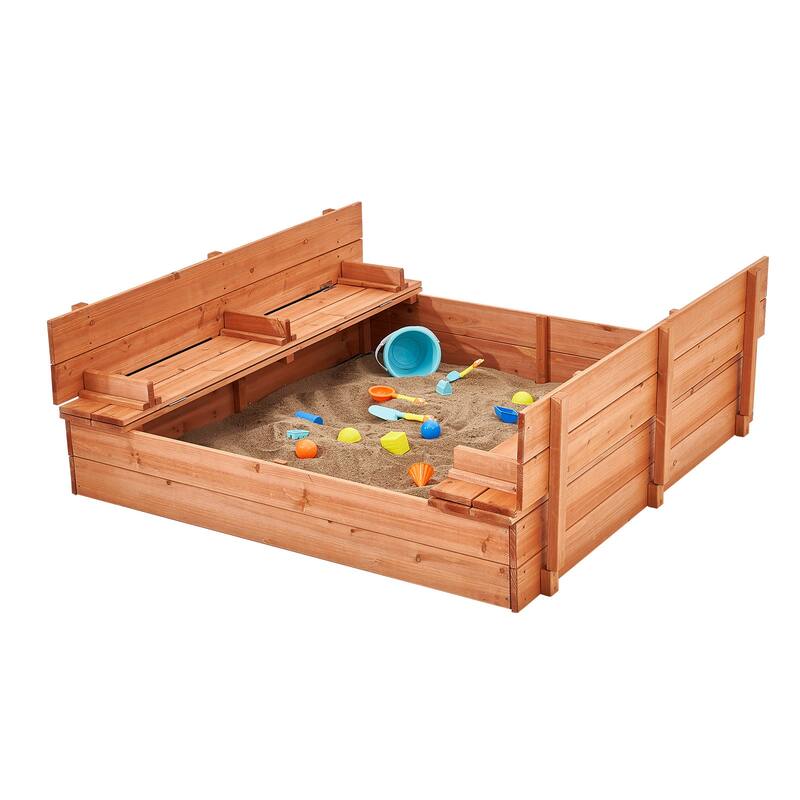Sandbox with Cover for Outdoor Backyard, Beach, Park, Gift for Boys Girls Ages 3-12