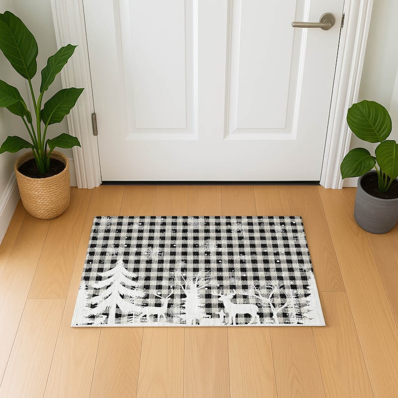 Premium Washable Super Soft Winter Reindeer Tree Mayfield Rug - Taupe - 1'8" x 2'6"