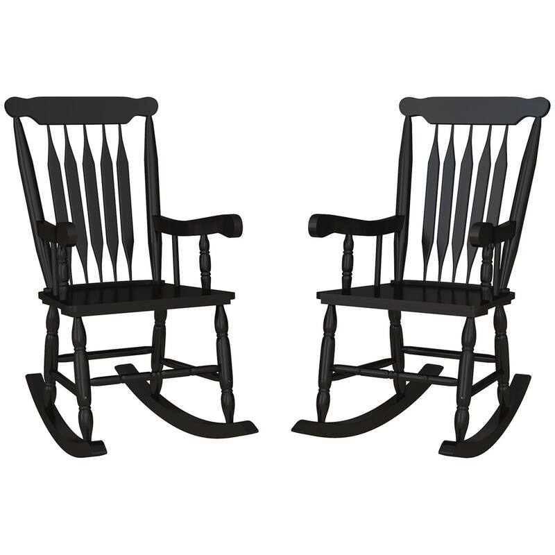 Poplar Wood Rocking Chair with PU Coating and Comfortable Arms - 2 - Black