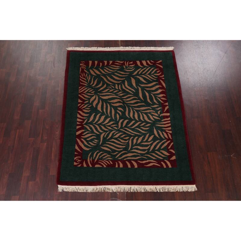 Vegetable Dye Nature Print Nepalese Area Rug Hand-knotted Wool Carpet - 5'9" x 7'0"