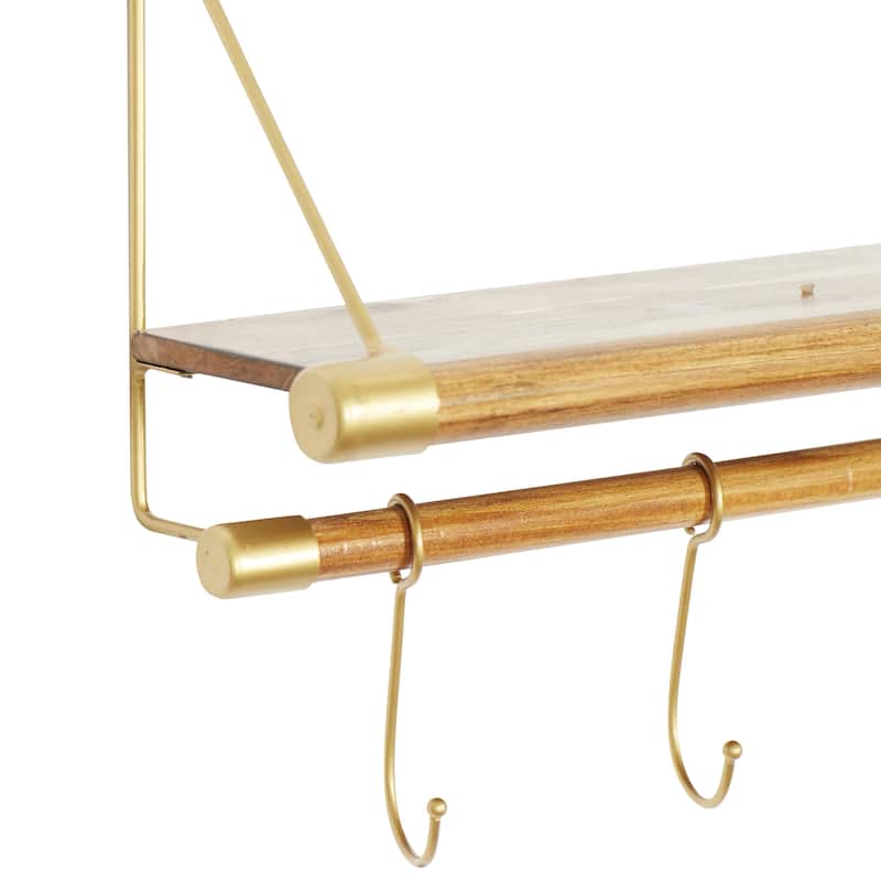 Wood 1 Shelf and 5 Hanger Wall Hook - Gold - Roche River Decor