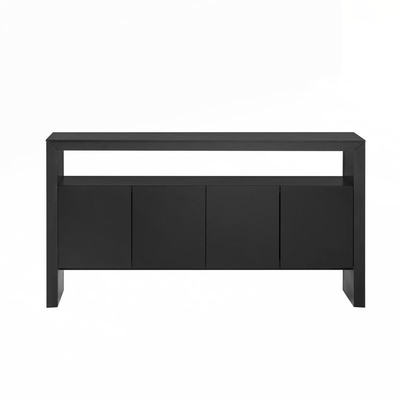 Solid Wood Veneer Sideboard with Open Shelf
