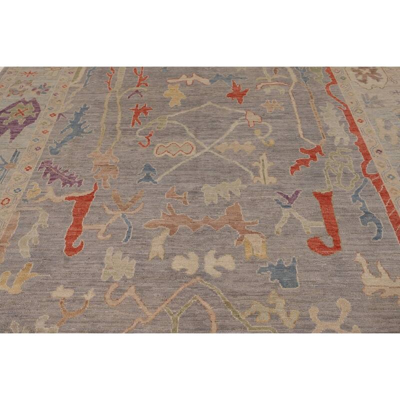 Vegetable Dye Oushak Area Rug Hand-Knotted Grey Wool Carpet - 8'0" x 9'9"