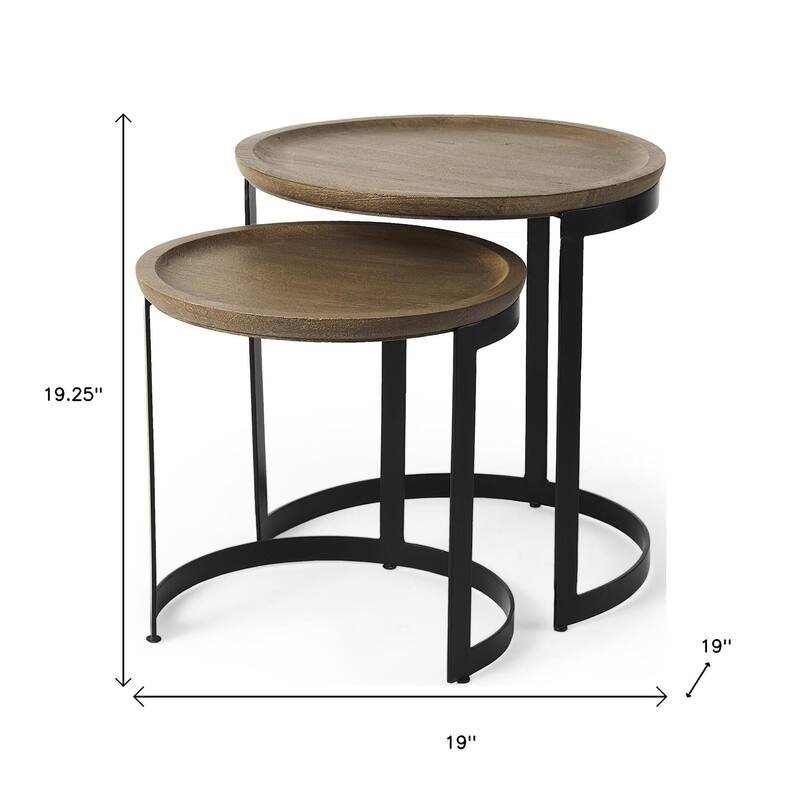 HomeRoots Set of Two Brown and Black Solid Wood and Iron Round Nested Tables - 19.00 in. x 19.25 in. x 19.00 in.