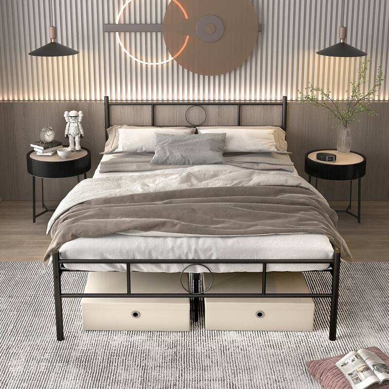 Homy Casa Black Metal Bed Frame with Headboard & Footboard, Full Size - BK