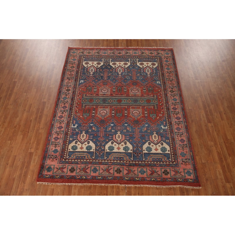 Geometric Orange Sirjan Area Rug Handmade Wool Carpet - 7'9"x 9'9"