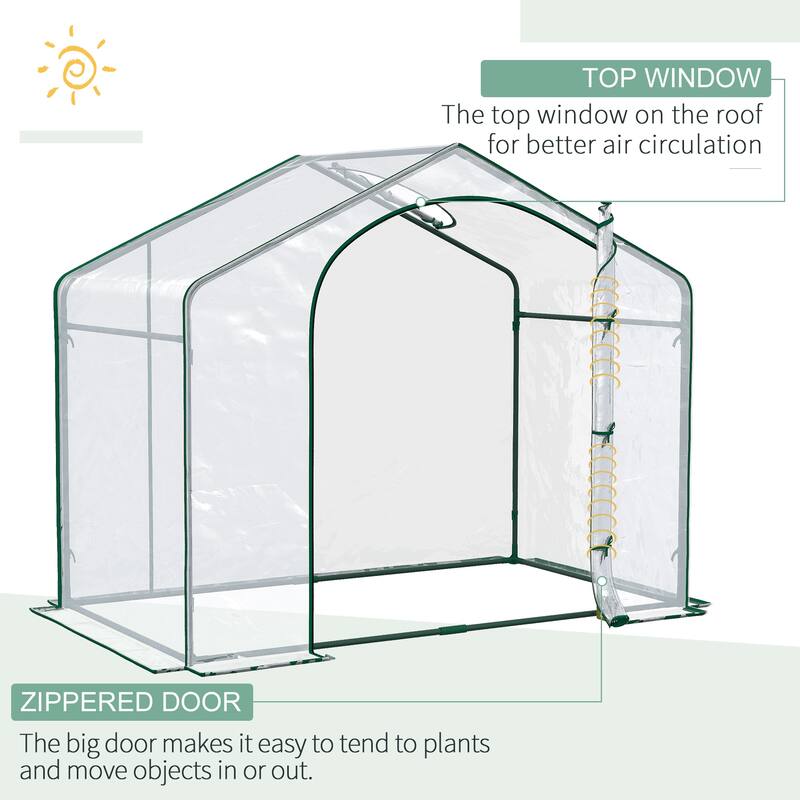 6'x3'x5' Portable Walk-in Greenhouse with PVC Cover, Steel Frame, Zipper Door & Top Vent for Plants