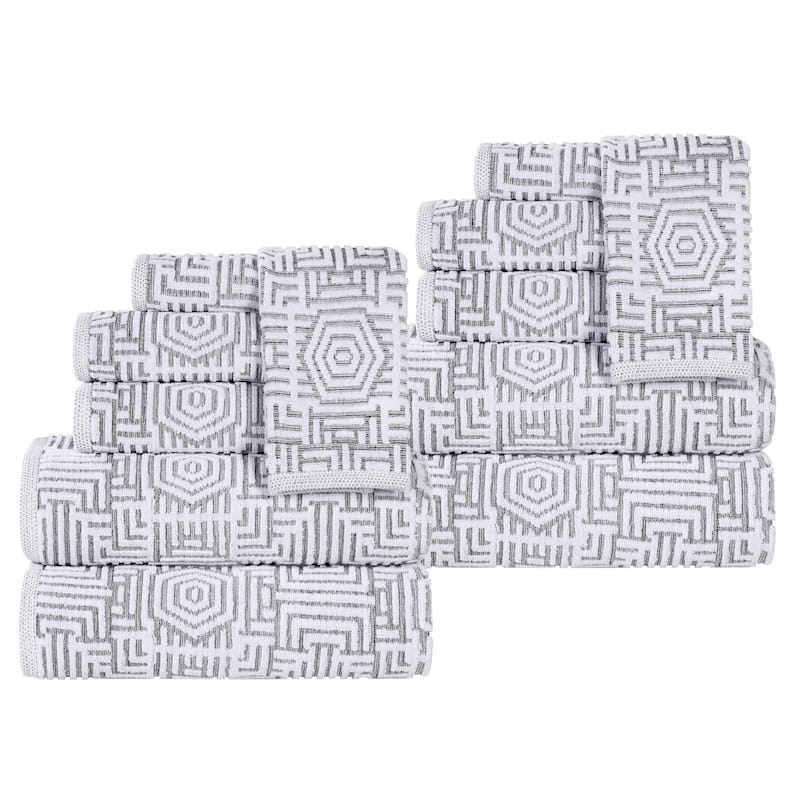 Superior Jasper Cotton Modern Jacquard Soft 12 Piece Bathroom Towel Set