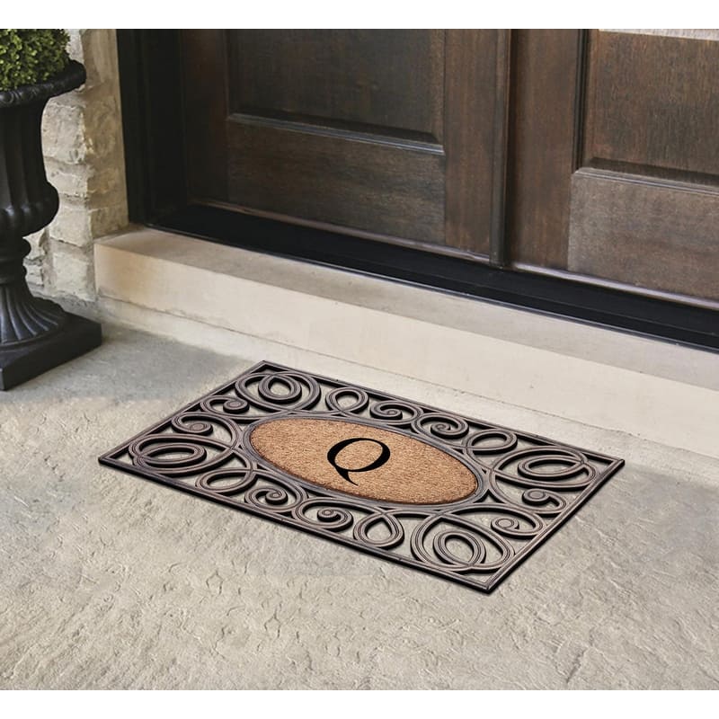 A1HC Rubber and Coir Elegant Circles Monogrammed Double Door Doormat 23"X38"