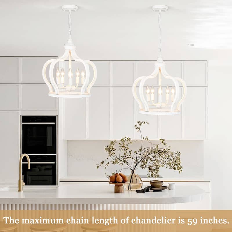 5-Light Candlestick Crown Hanging Linear Chandelier Lighting Fixture for Kitchen Island
