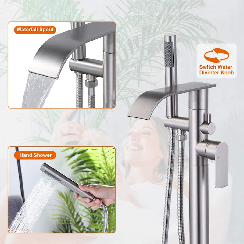WOWOW Single-Handle Freestanding Waterfall Tub Faucet with Handshower