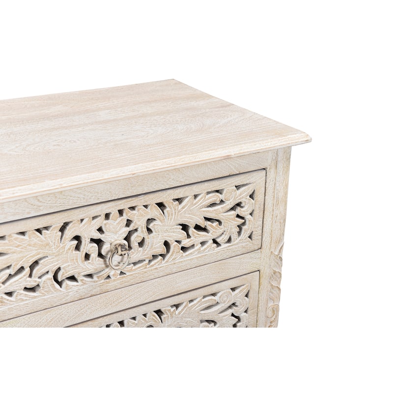 Florence Floral Carved Wood 3-Drawer Nightstand