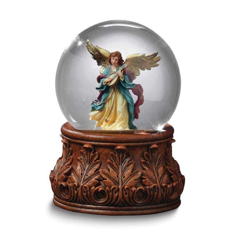 Curata 4" Angel Playing Mandolin Musical (Plays Angels We Have Heard on High) Water Globe