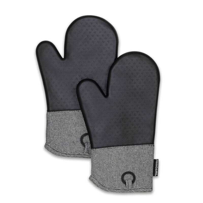 Black Heat Resistant Thick Soft Quilted Lining Kitchen Oven Glove Mitts With Silicone - 1 pair