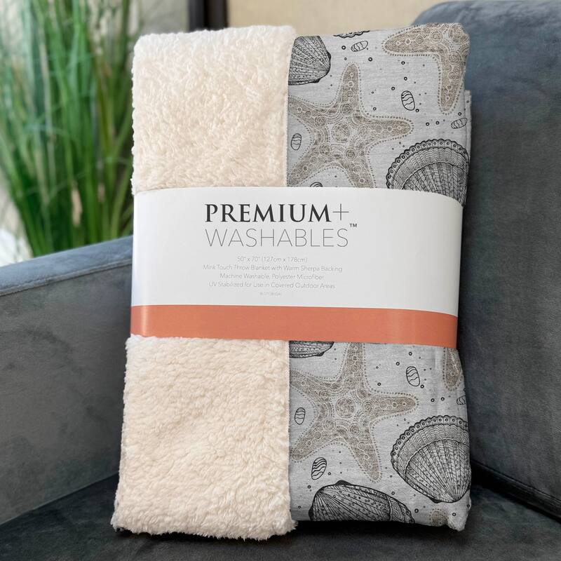 Premium Machine Washable ASB183 Coastal Starfish Sherpa Throw Blanket