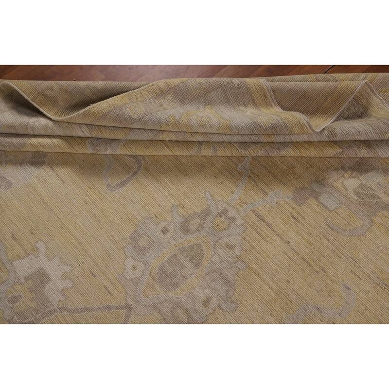 Hand Knotted Oriental 100% Wool Carpet Transitional All-Over Yellow & Gold Oushak Area Rug - 13' 6'' X 9' 10''