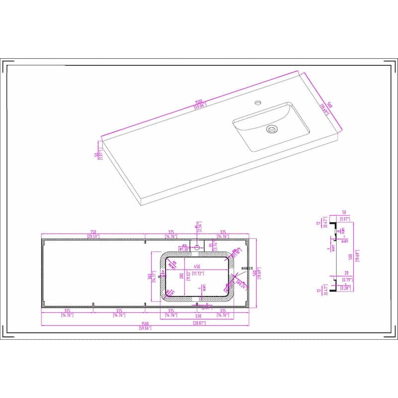 Milano 60" Freestanding Bathroom Vanity with Right White Sink