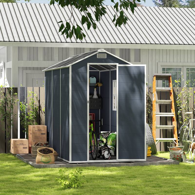 4*8ft Resin Storage Shed, High Quality Pp Material, Waterproof, Rust And Uv Proof, Large Storage Space, 12mm Thick Pp Board