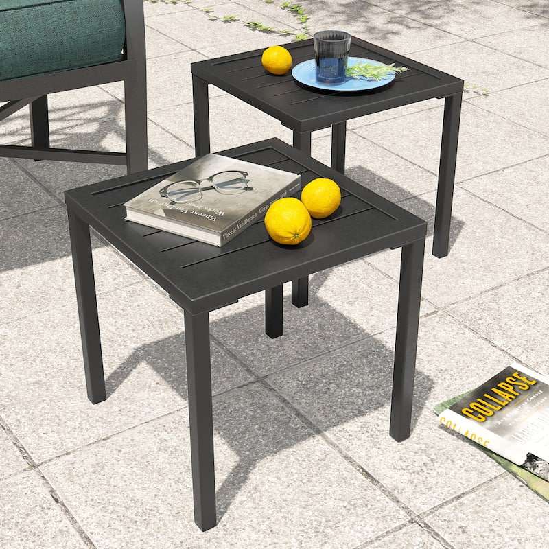 Pellebant Outdoor Aluminum Small Square Side End Table - 15.67" L x 15.67" W x 15.83" H - Black-2PC