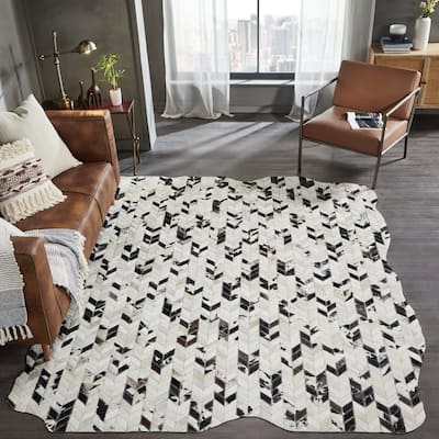 Pelle Leather Mosaic Chevron Abstract-Edged Area Rug